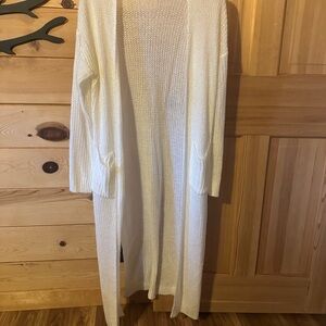 White Long Open-Front Cardigan Sweater